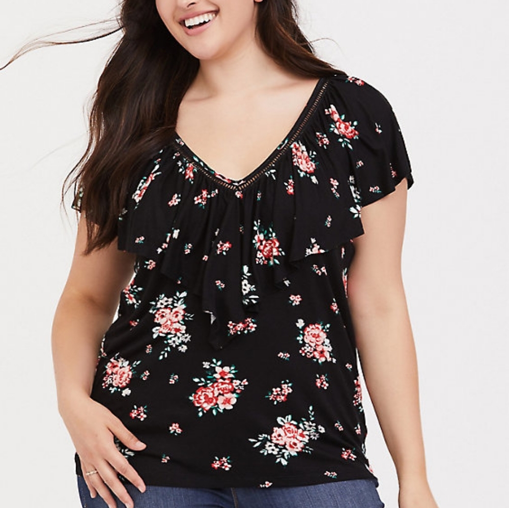 Torrid Floral Print Ruffled Swing Tee, Size 0